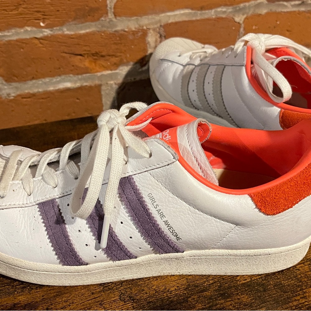 adidas White and Purple Sneakers with Orange Accents